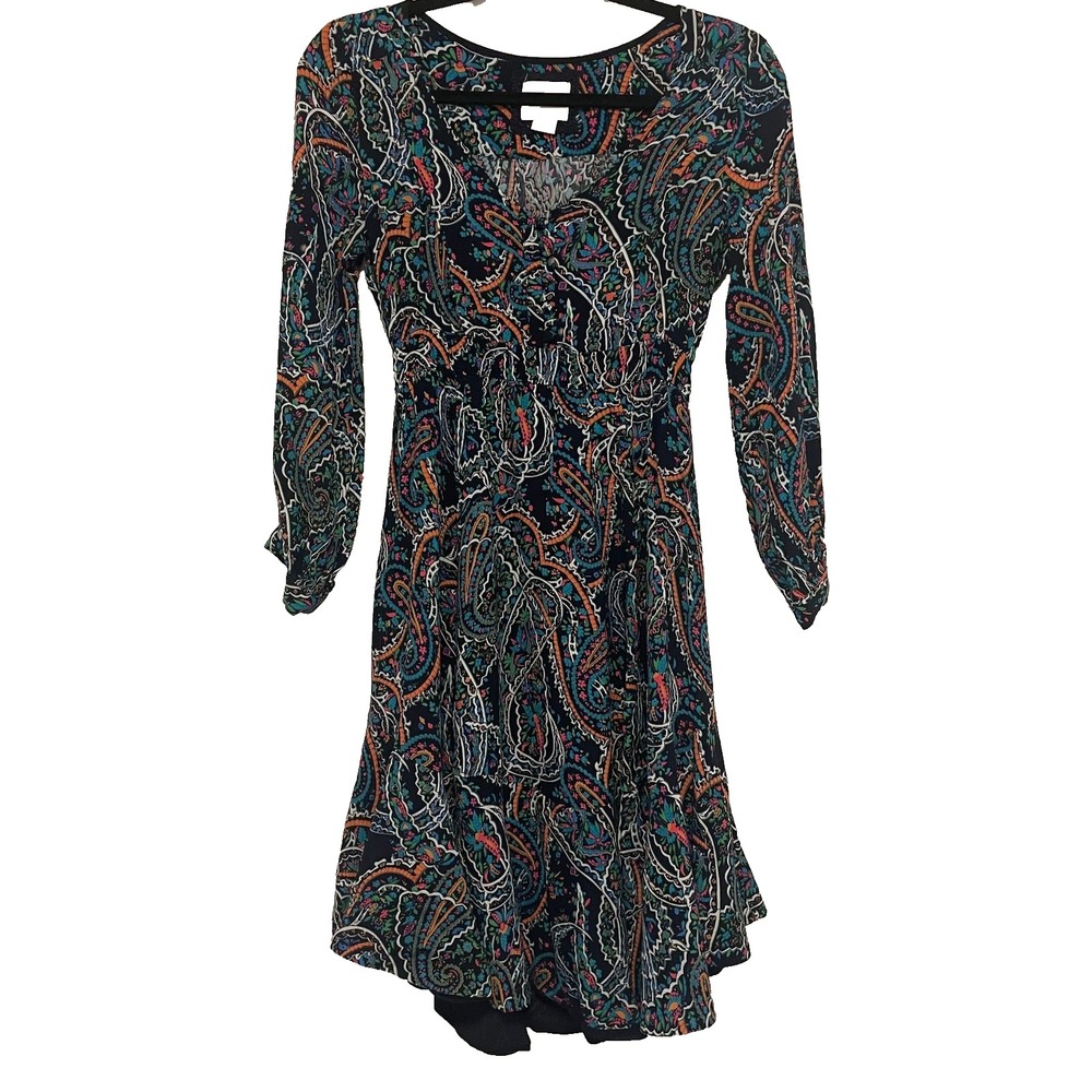 Anthropologie Maeve Maplewood Paisley Long Sleeve‎ V-Neck Midi Dress XS - Picture 2 of 5